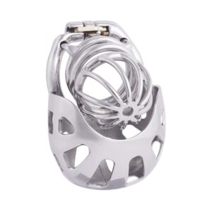 secon view full part of Metal chastity cage with catheter and anti-off ring lock