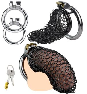 Metal Mesh Male Chastity Cage Black