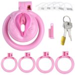 Negative Pink Sissy Chastity Cage with 4 Rings