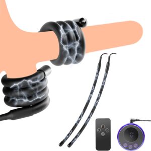 A wrap-around electric shock cock ring with a wireless remote.