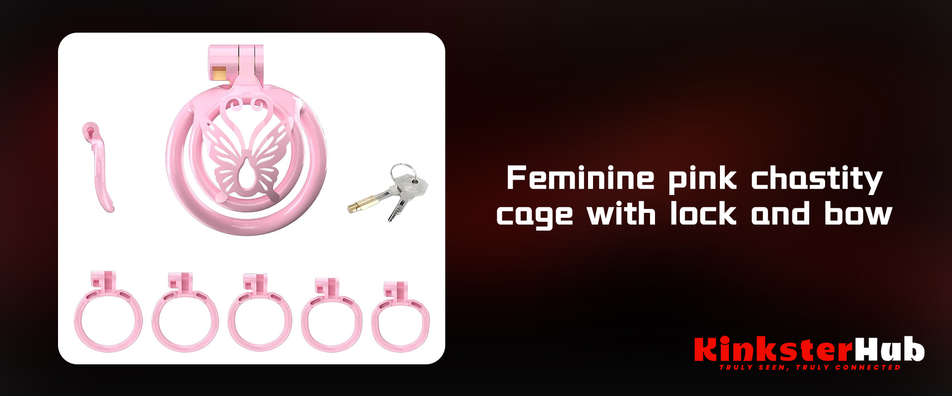 Feminized pink chastity cage with lock and bow