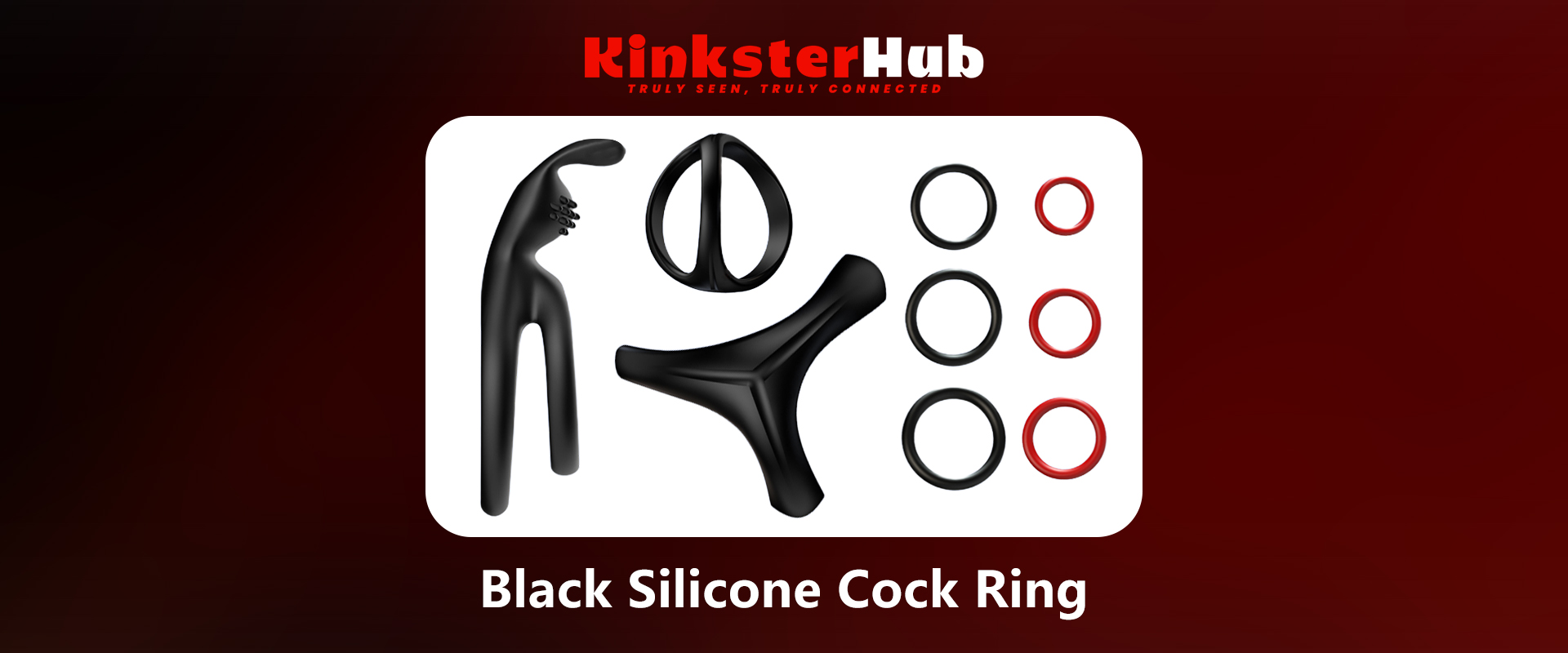 Soft black silicone cock ring on white surface