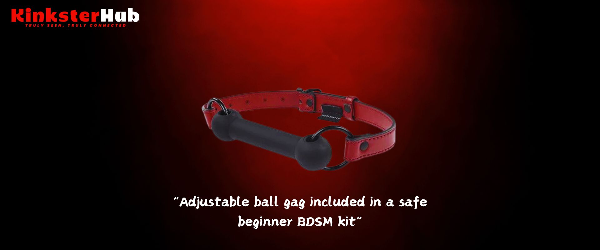 Adjustable ball gag included in a safe beginner BDSM kit