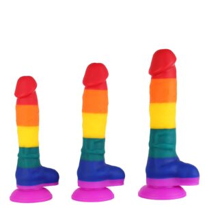 Rainbow Silicone Dildo with Suction Base for BDSM Anal Beginner Play