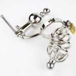 Stainless Steel Chastity Belt with Cock Cage & Catheter for Men